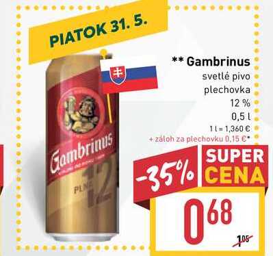 Gambrinus svetlé pivo plechovka 12% 0,5l