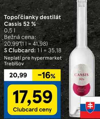 Topoľčianky destilát Cassis 52 %, 0,5 l