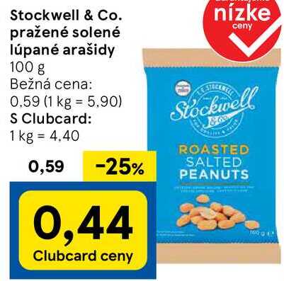 Stockwell & Co. pražené solené lúpané arašidy, 100 g