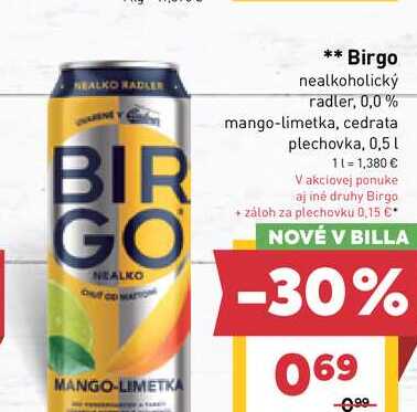 Birgo nealkoholický radler, 0,0% 0,5l