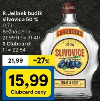 R.Jelínek budík slivovica 50 %, 0,7 l