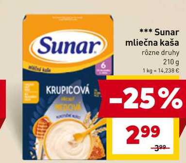 Sunar mliečna kaša rôzne druhy 210 g