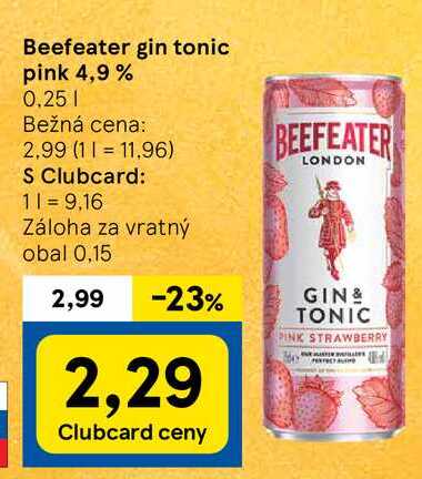 Beefeater gin tonic pink 4,9 %, 0,25 l v akcii