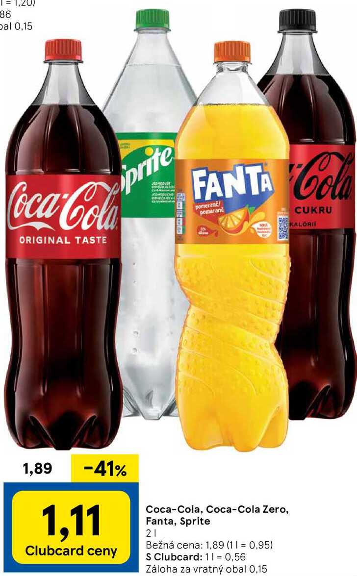 Coca-Cola, Coca-Cola Zero, Fanta, Sprite, 2 l v akcii