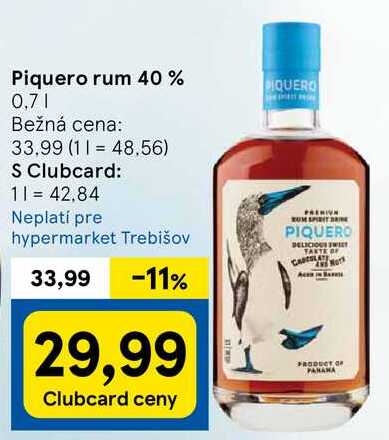 Piquero rum 40 %, 0,7 l v akcii