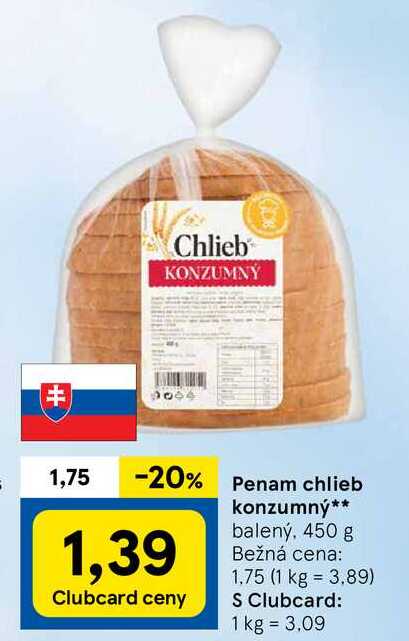 Penam chlieb konzumný, 450 g