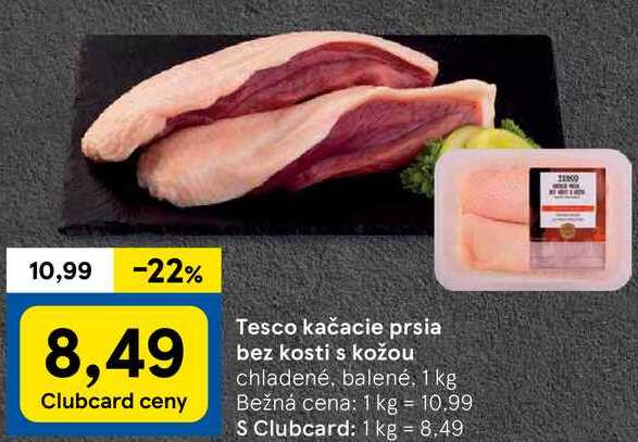 Tesco kačacie prsia bez kosti s kožou, 1 kg