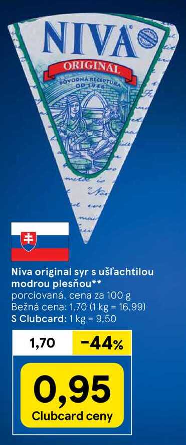 Niva original syr s ušľachtilou modrou plesňou, cena za 100 g