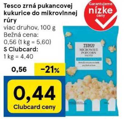 Tesco zrná pukancovej kukurice do mikrovlnnej rúry, 100 g