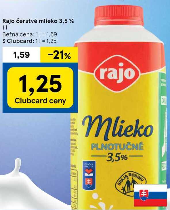 Rajo čerstvé mlieko 3,5 %, 1 l