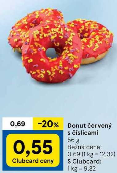 Donut červený s číslicami, 56 g 