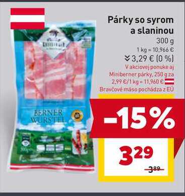 Párky so syrom a slaninou 300 g 