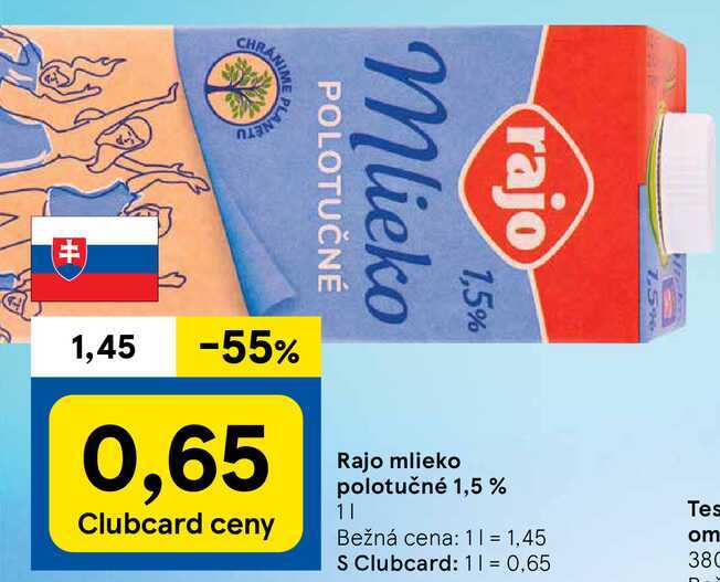 Rajo mlieko polotučné 1,5 %, 1 l