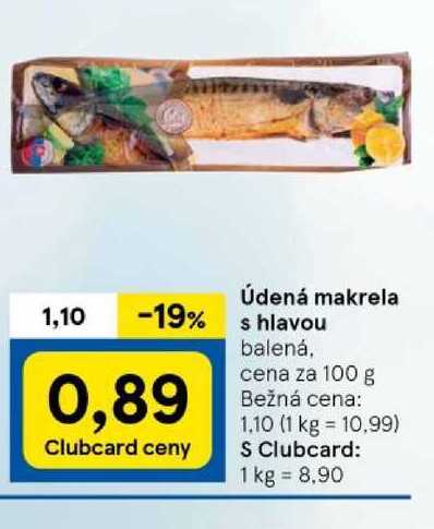 Údená makrela s hlavou balená cena za 100 g 