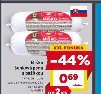 Miško šunková pena s pažítkou cena za 100 g 