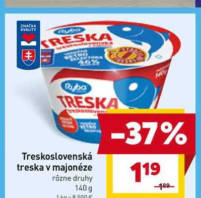 Treskoslovenská treska v majonéze rôzne druhy 140 g