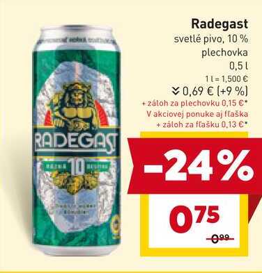 Radegast svetlé pivo, 10% plechovka 0,5l