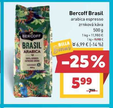 Bercoff Brasil arabica espresso zrnková káva 500 g