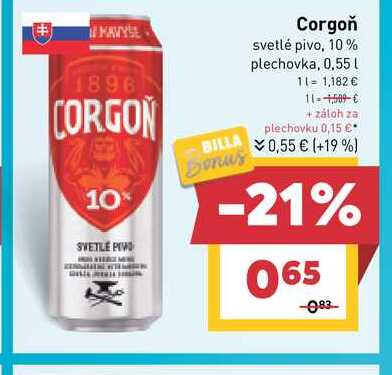 Corgoň svetlé pivo, 10% plechovka, 0,55 l