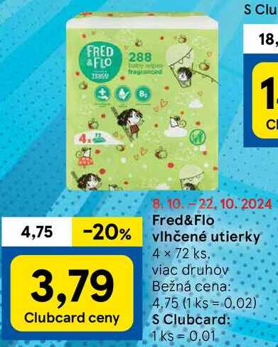 Fred & Flo vlhčené utierky,4x 72 ks