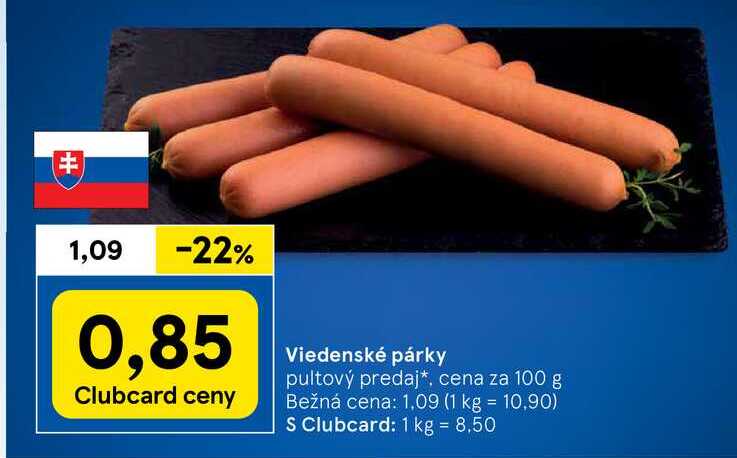 Viedenské párky, cena za 100 g 