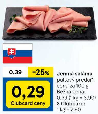 Jemná saláma, cena za 100 g 