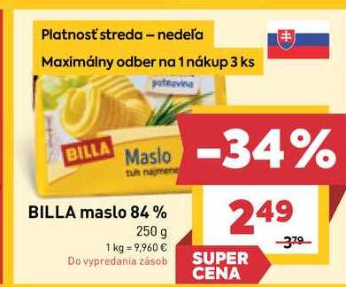 BILLA maslo 84% 250 g