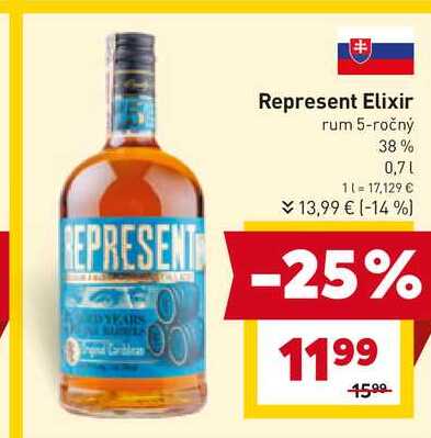 Represent Elixir rum 5-ročný 38% 0,7l v akcii