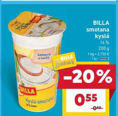 BILLA smotana kyslá 16% 200 g v akcii