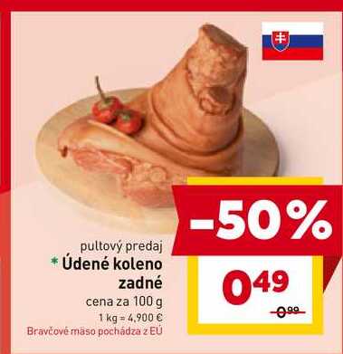 Údené koleno zadné cena za 100 g 