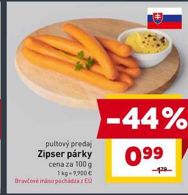 Zipser párky cena za 100 g 