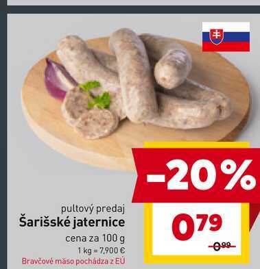 Šarišské jaternice cena za 100 g 