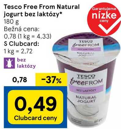 Tesco Free From Natural jogurt bez laktózy, 180 g 