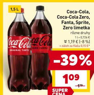 Coca-Cola 1,5 l, vybrané druhy 1.5l