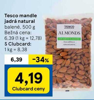 Tesco mandle jadrá natural, 500 g 