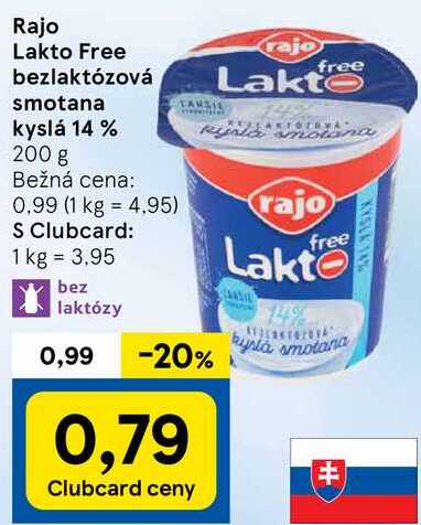 Rajo Lakto Free bezlaktózová smotana kyslá 14 %, 200 g 