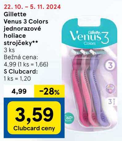 Gillette Venus 3 Colors jednorazové holiace strojčeky, 3 ks 