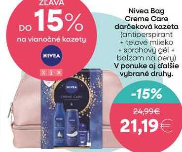 Nivea Bag Creme Care darčeková kazeta (antiperspirant + telové mlieko + sprchový gél + balzam na pery) 