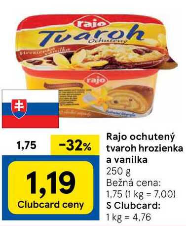 Rajo ochutený tvaroh hrozienka a vanilka, 250 g 