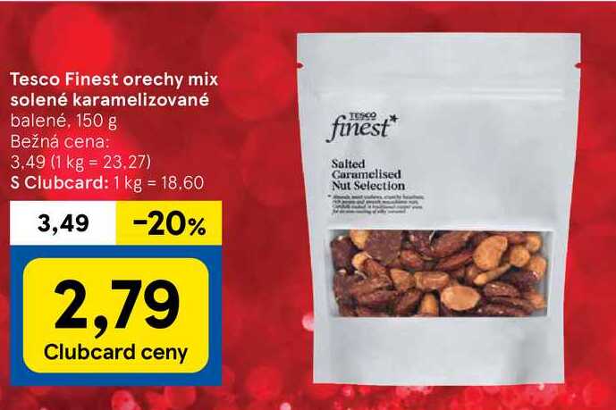 Tesco Finest orechy mix solené karamelizované, 150 g