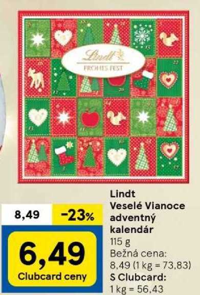 Lindt Veselé Vianoce adventný kalendár, 115 g 