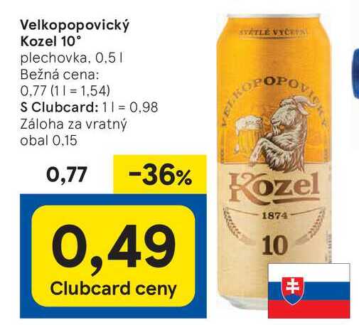 Velkopopovický Kozel 10° plechovka, 0.5l v akcii