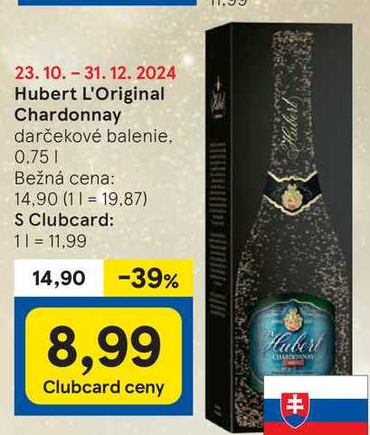 Hubert L'Original Chardonnay darčekové balenie. 0.75l v akcii