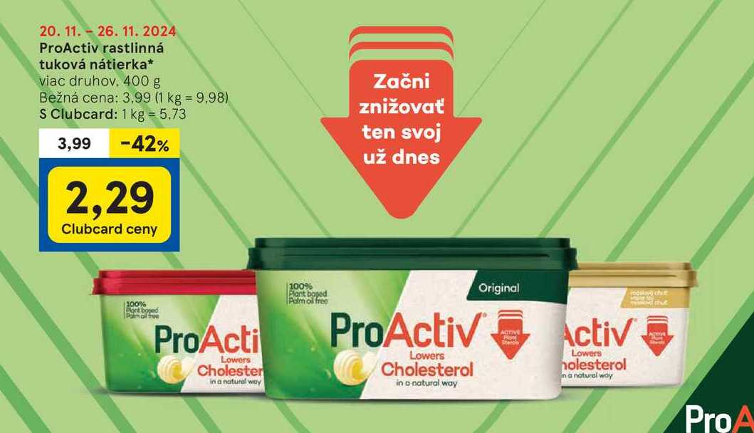 ProActiv rastlinná tuková nátierka viac druhov 400 g