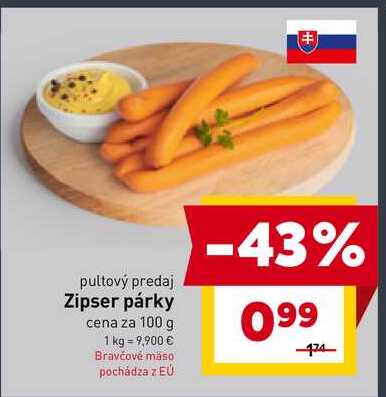 Zipser párky cena za 100 g