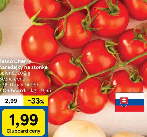 Tesco Cherry paradajky na stonke Dalené, 200 g