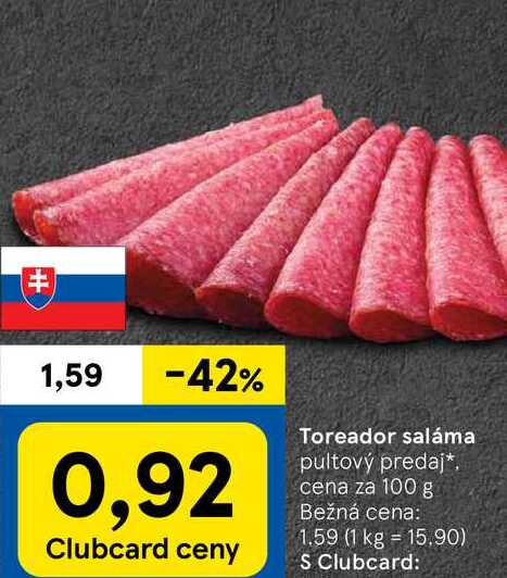 Toreador saláma pultový predaj, cena za 100 g 