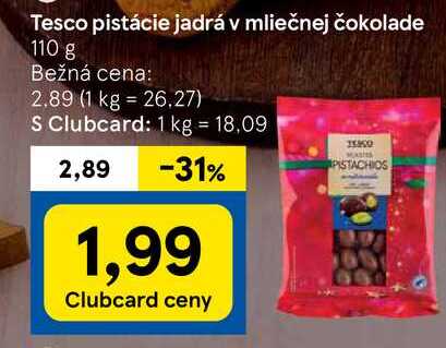 Tesco pistácie jadrá v mliečnej čokolade 110 g 