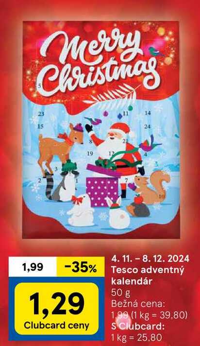 Tesco adventný kalendár 50 g 