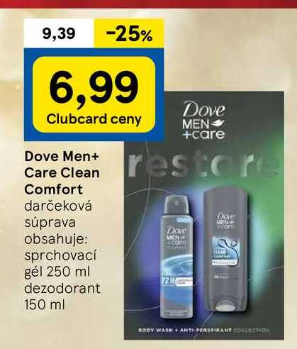 Dove Men+ Care Clean Comfort darčeková súprava obsahuje: sprchovací gél 250 ml dezodorant 150 ml 